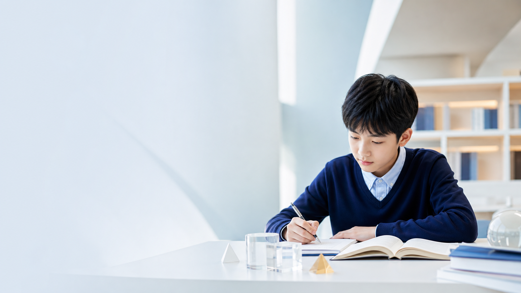 学生在明亮的学习空间专注学习
